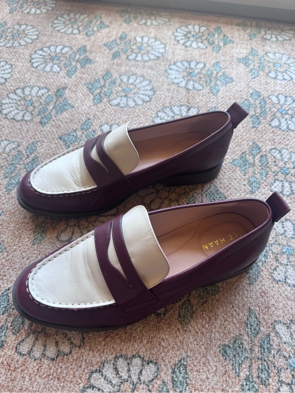 Cole Haan Stassi Two-Tone Brown and white Leather Penny Loafers size 7 - Picture 6 of 7